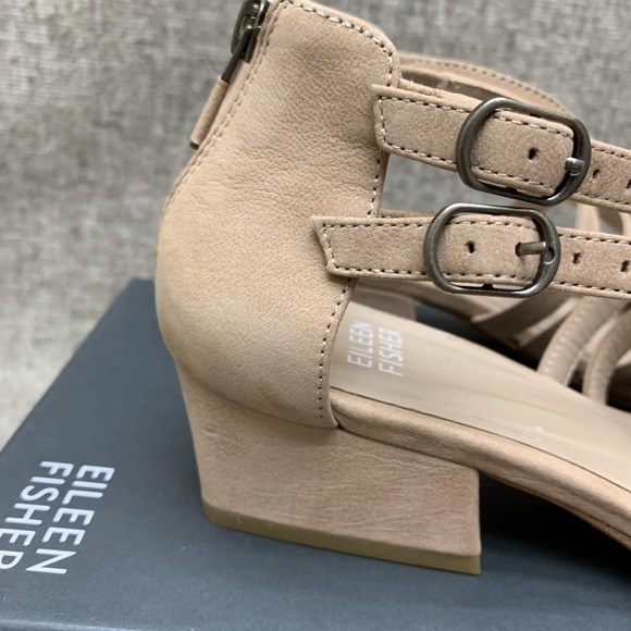 Eileen Fisher women Sandals Kyra tan Nubuck Leather Open‎ Peep Toe Size 6 - Picture 3 of 14